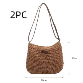 Niche Design Vacation Straw Tote Bag (Option: Khaki-2PCS)