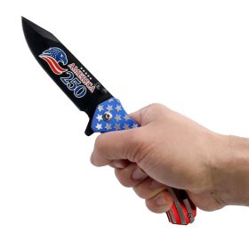 9" Spring Assisted USA Knife with Flag Handle (Option: 2nd Amendment)