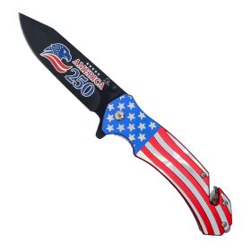 9" Spring Assisted USA Knife with Flag Handle (Option: 250 Years)