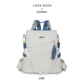 Oxford Cloth Stitching Women'S Backpack Anti-Theft Back Zipper Girls Schoolbag Casual Travel Double Shoulder Backpack (Option: White With Blue)