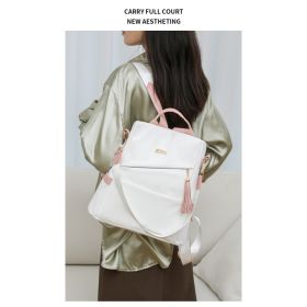 Oxford Cloth Stitching Women'S Backpack Anti-Theft Back Zipper Girls Schoolbag Casual Travel Double Shoulder Backpack (Option: White With Pink)