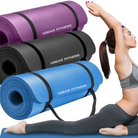 Thick Travel Yoga Mat with Carrying Strap (Color: Black|Blue|Pink|Purple)